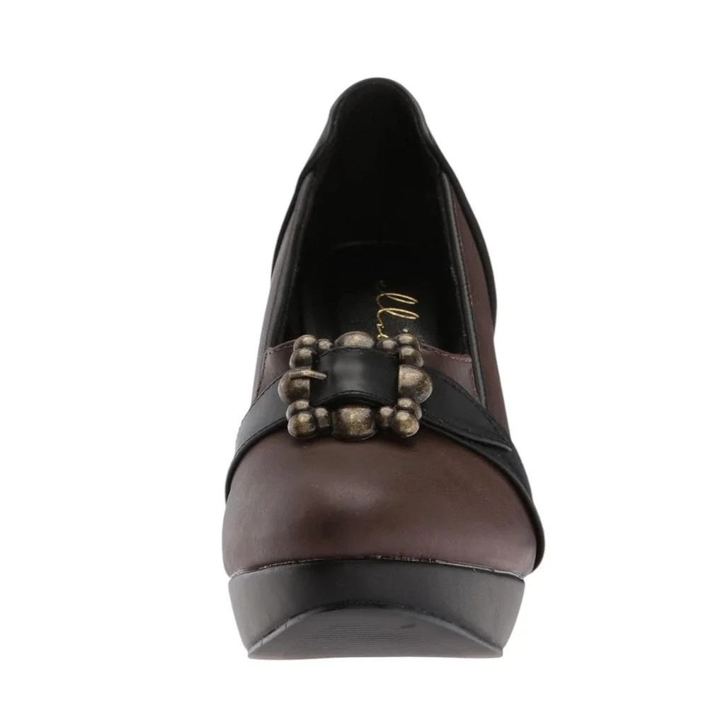 Ellie‎ Shoes Women's 414 Marian Platform Pump Brown Buckle Heels Size 10